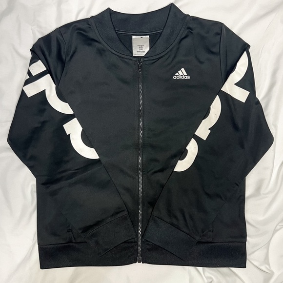 adidas Youth Unisex Track Jacket - Black/White, Size L (14) - Picture 12 of 12
